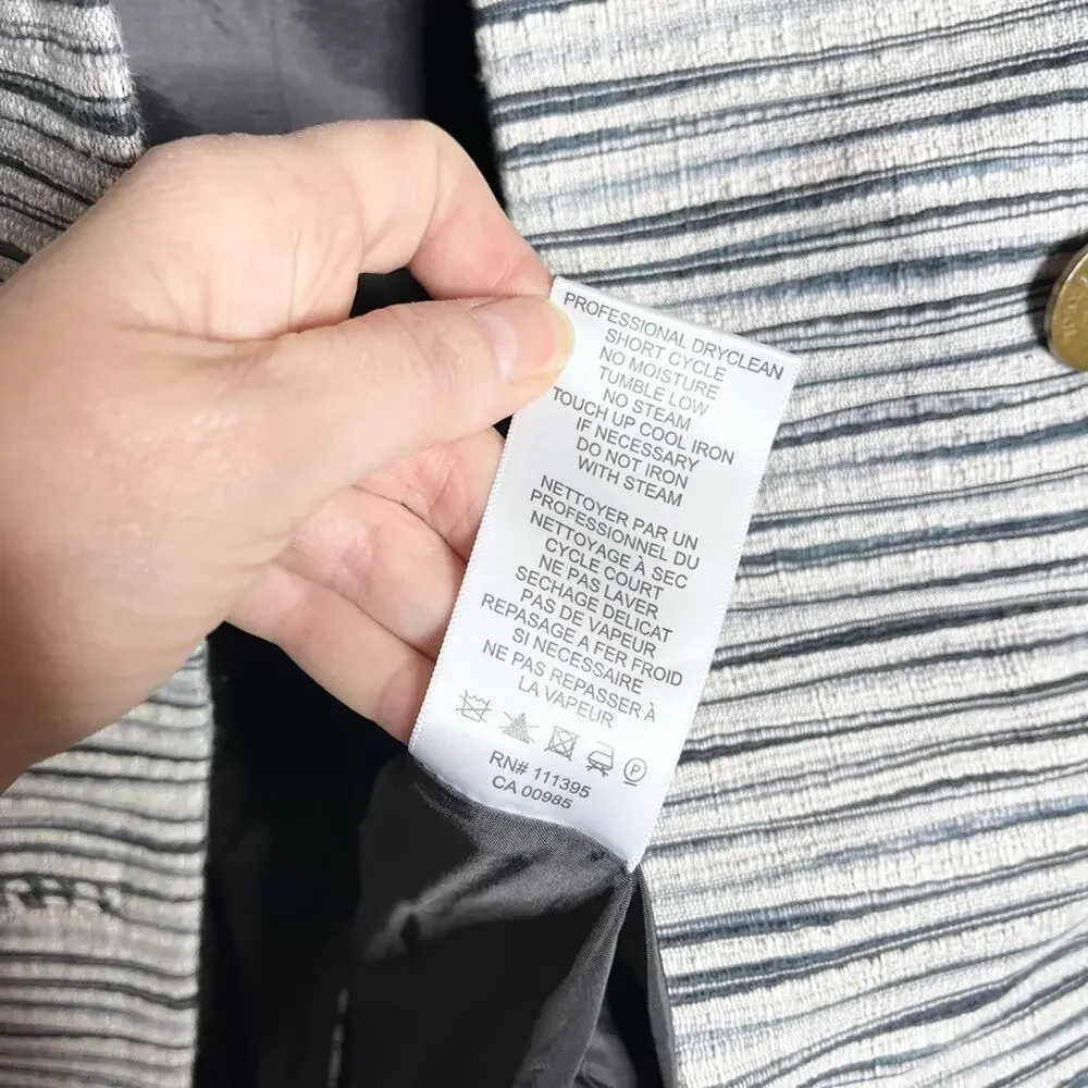 TORY BURCH Gray Cream Striped Double Breasted Pea Coat Jacket Size 4 Designer